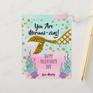 Mermaid Valentine's Classroom Card - Postkartengrö Postkarte