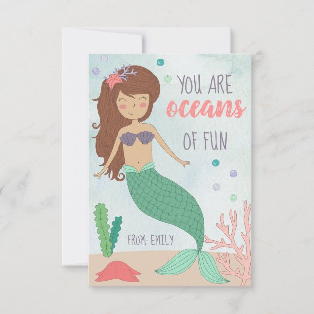 Mermaid Valentinstag Card für Kinder Dankeskarte (Vorderseite)