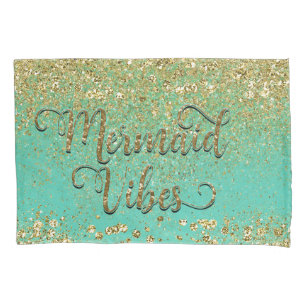 Mermaid Vibes Cascading Gold Glitzer Aquamarin Gla Kissenbezug