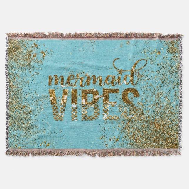 Mermaid Vibes - Gold Glitzer Typografie auf Aquama Decke (Vorderseite)