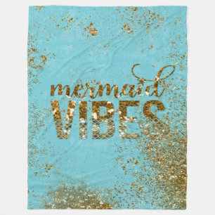 Mermaid Vibes - Gold Glitzer Typografie auf Aquama Fleecedecke