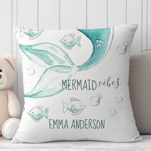 Mermaid Vibes Watercolor Nautic Fish Monogram Kissen