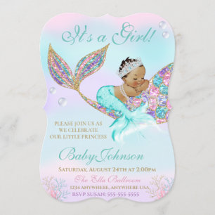 Mermaid Vintag Baby SHower Glitzer Schwanz Einladung