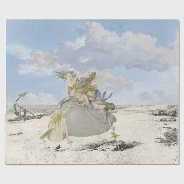 Mermaid Vintag Decoupage Beach Starfish Ozean Geschenkpapier (Flach)