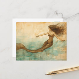 Mermaid Vintag Watercolor Postkarte