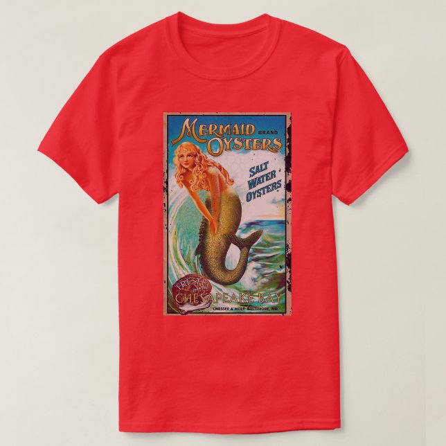 Mermaid vintage seafood oyster food advertisement T-Shirt (Design vorne)