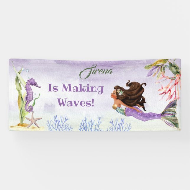 Mermaid von Colour Ethnic Seepferd Crab Lila Banne Banner (Horizontal)