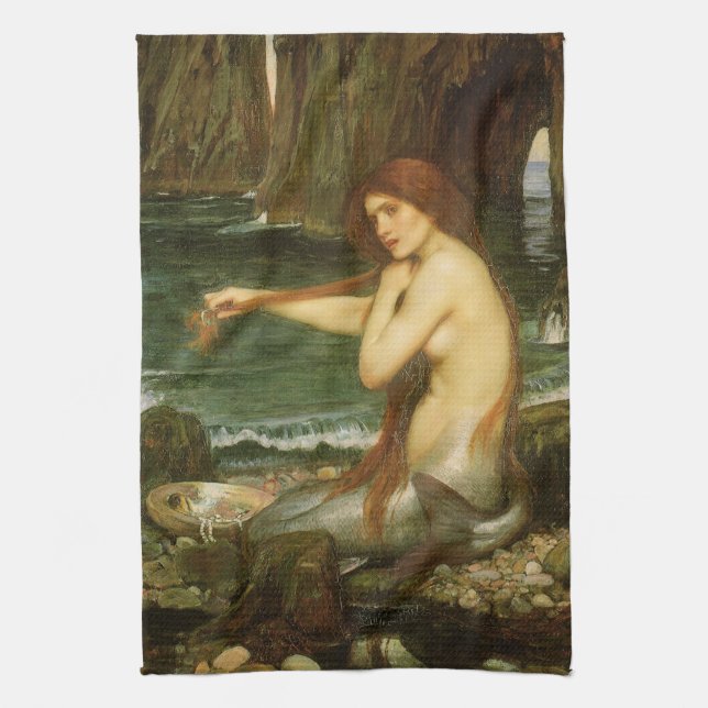 Mermaid von John William Waterhouse Geschirrtuch (Vertikal)