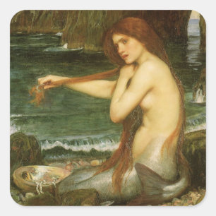 Mermaid von John William Waterhouse Quadratischer Aufkleber