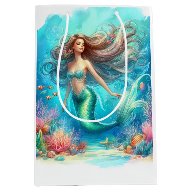 Mermaid Wasserfarbe Mittlere Geschenktüte (Vorderseite)