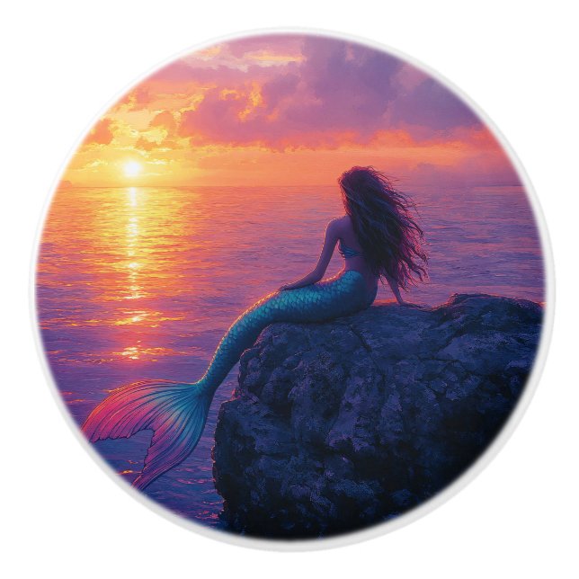Mermaid Watching a Sunset Art Keramikknauf (Vorderseite)