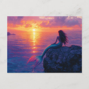 Mermaid Watching a Sunset Art Postkarte