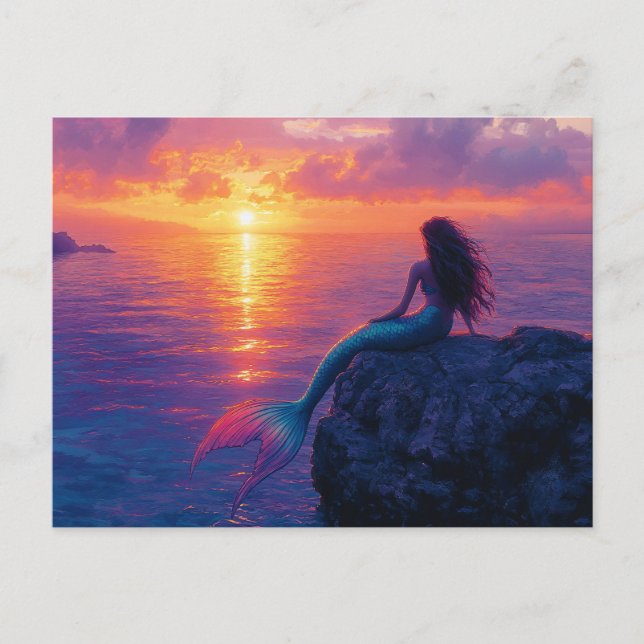 Mermaid Watching a Sunset Art Postkarte (Vorderseite)