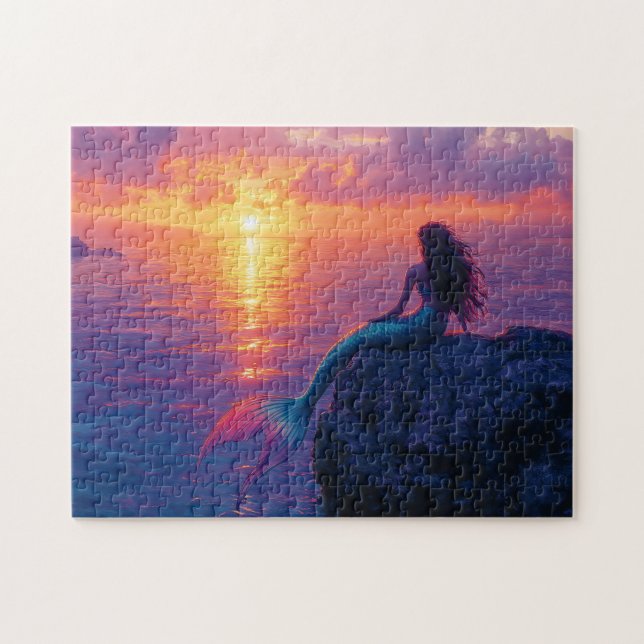 Mermaid Watching a Sunset Art Puzzle (Horizontal)