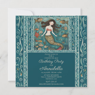 Mermaid Watercolor Birthday Einladung
