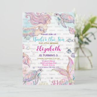 Mermaid Watercolor Birthday Invitation Einladung