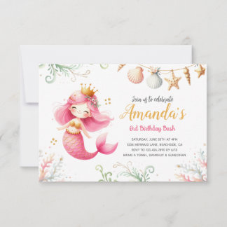 Mermaid watercolor Birthday Invitation Einladung