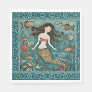 Mermaid Watercolor Birthday Serviette