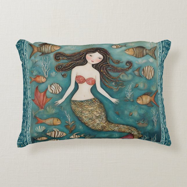 Mermaid Watercolor Dekokissen (Vorderseite)