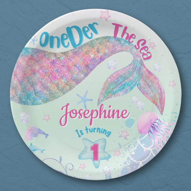 Mermaid watercolor first birthday pappteller (Von Creator hochgeladen)