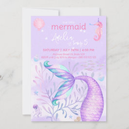 Mermaid Watercolor Geburtstagspartei Einladung