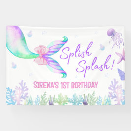 Mermaid Watercolor Girl zum ersten Geburtstag Hint Banner