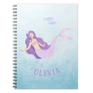 Mermaid Watercolor Lila Niedlich Girl Geburtstag Notizblock