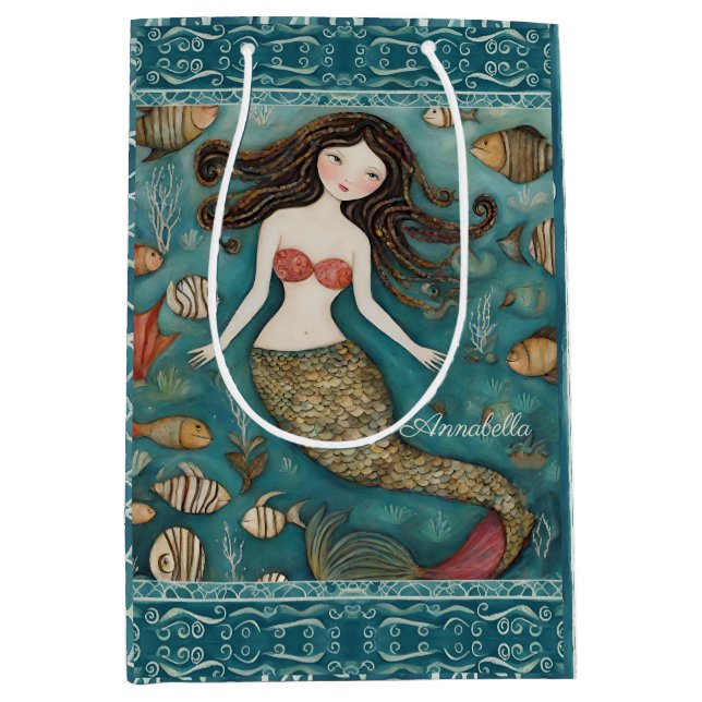 Mermaid Watercolor Mittlere Geschenktüte (Vorderseite)