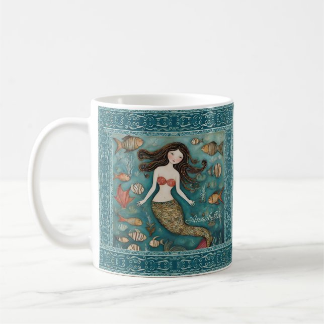 Mermaid Watercolor Personalisiert Kaffeetasse (Links)