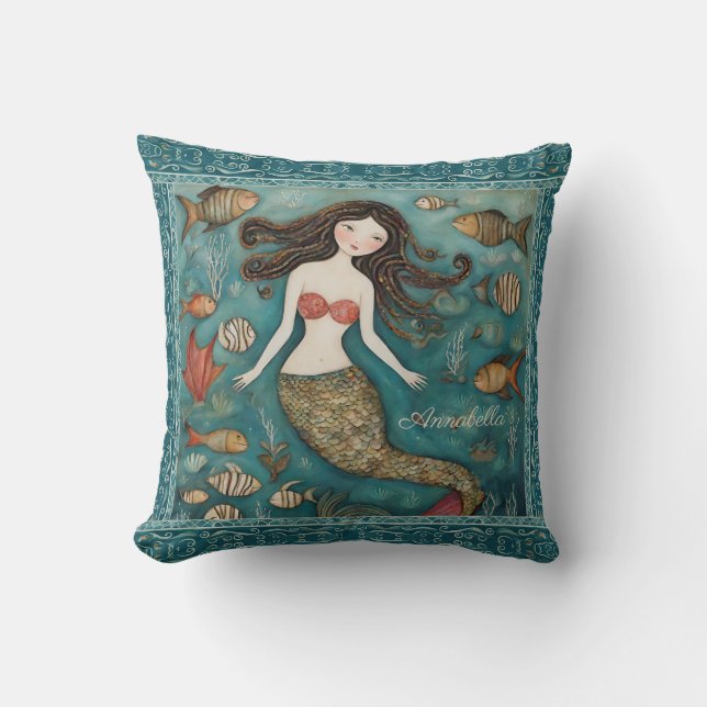 Mermaid Watercolor Personalisiert Kissen (Vorderseite)