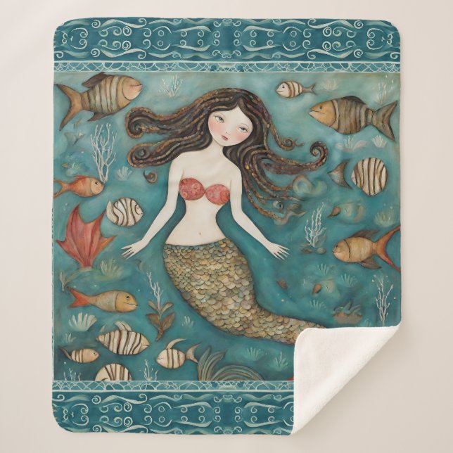 Mermaid Watercolor Sherpadecke (Vorderseite)