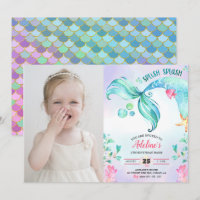 Mermaid Watercolor Splish Splash Birthday Foto