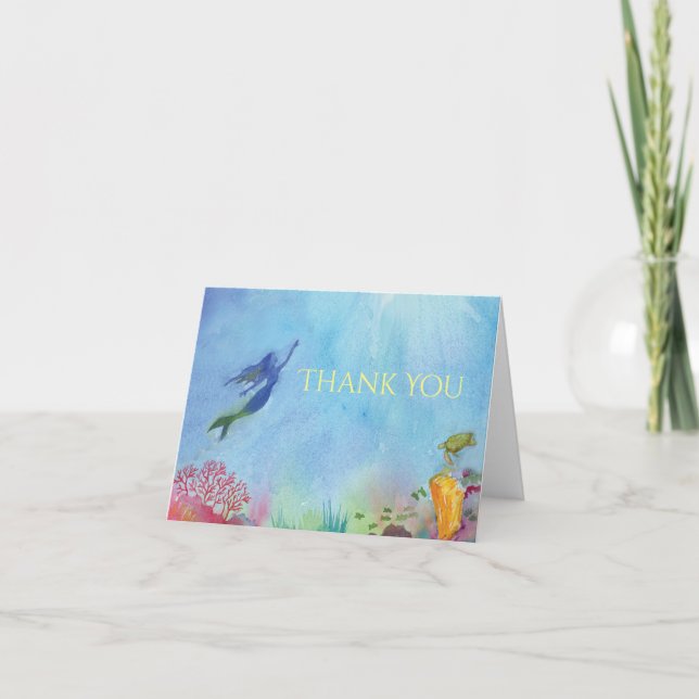Mermaid Watercolor Thank You Card Dankeskarte (Vorderseite)