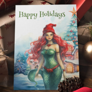 Mermaid Watercolor Weihnachtsfeiertag Feiertagskarte