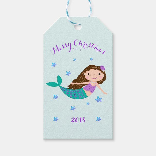 Mermaid Weihnachten Lila Glitzer Personalisiert Geschenkanhänger (Vorderseite)