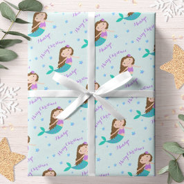 Mermaid Weihnachten Lila Glitzer Personalisiert Geschenkpapier