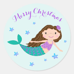 Mermaid Weihnachten Lila Glitzer Runder Aufkleber