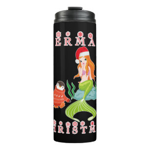 Mermaid Weihnachten und Funny Penguin Thermosbecher
