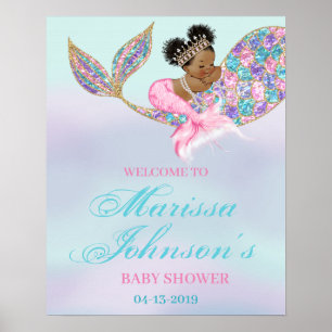 Mermaid Welcome Sign Baby Dusche Afrikanischer Ame Poster