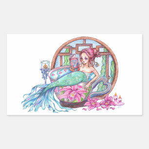 Mermaid Wellness-Center Time Rechteckiger Aufkleber