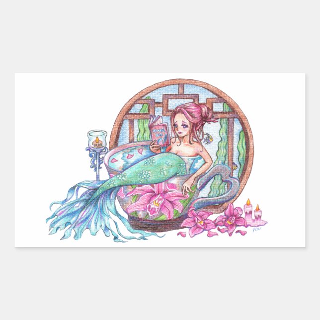 Mermaid Wellness-Center Time Rechteckiger Aufkleber (Vorderseite)