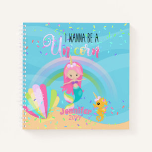 Mermaid will ein Einhorn-Girls-Journale werden Notizbuch