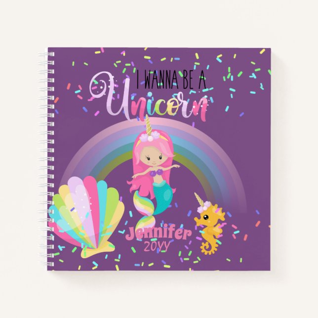 Mermaid will ein Einhorn-Girls-Journale werden Notizbuch (Vorderseite)