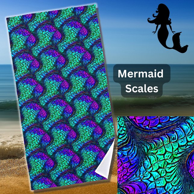 Mermaid Wirbel Scales Aqua Blue Lila Pink Strandtuch (Von Creator hochgeladen)