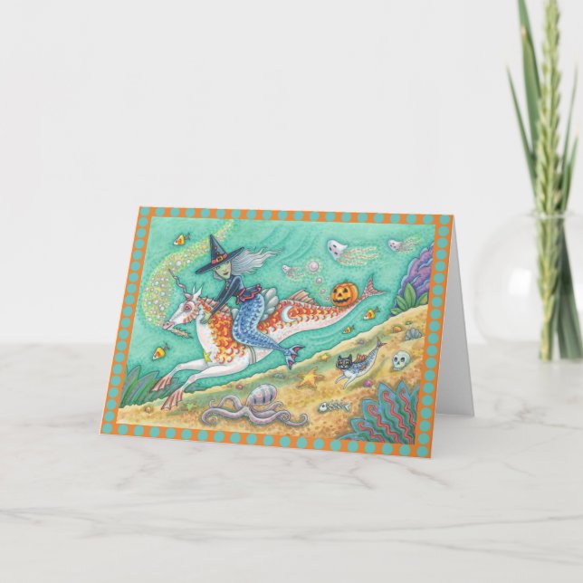 MERMAID WITCH, FANTASY MERHORSE GREETING CARD Blnk Karte (Vorderseite)