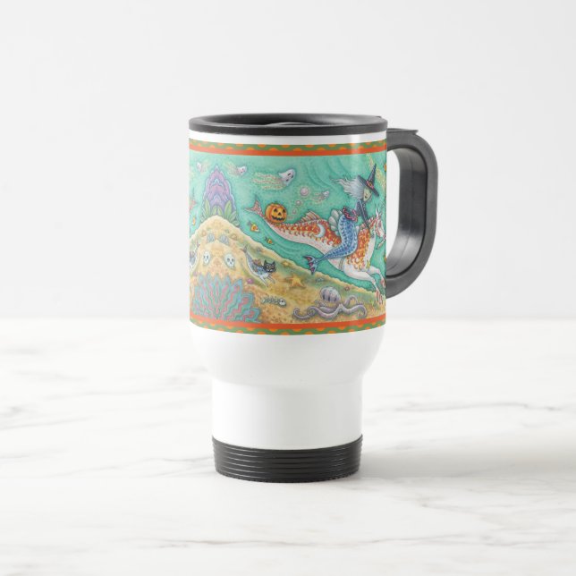 MERMAID WITCH, HALLOWEEN MERHORSE COMMUTER TASSE,  REISEBECHER (VorderseiteRechts)