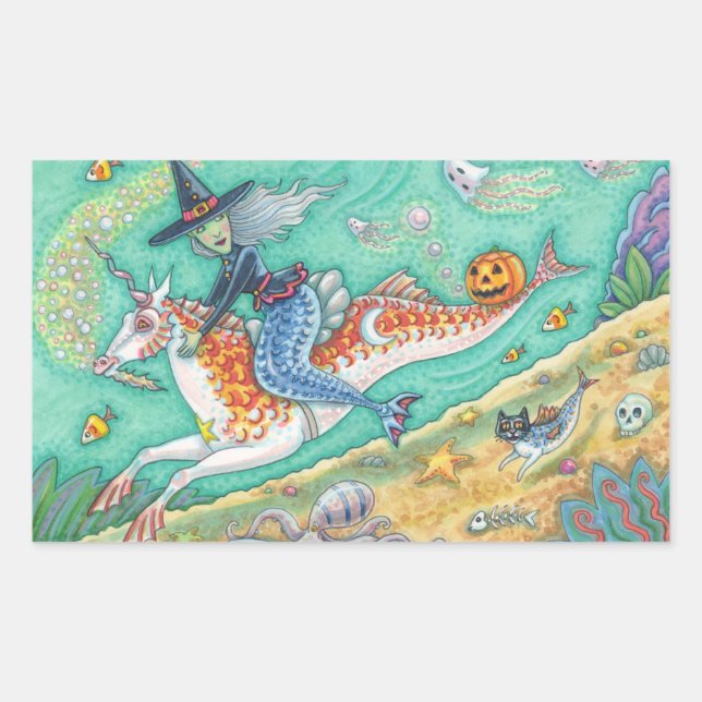 MERMAID WITCH, HALLOWEEN MERHORSE FANTASY STICKERS (Vorderseite)