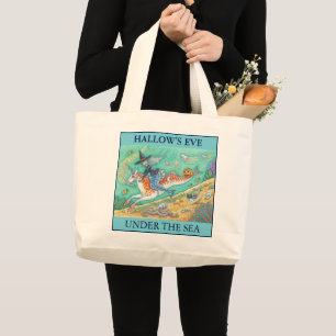 MERMAID WITCH, HALLOWEEN MERHORSE JUMBO TOTE BAG STOFFBEUTEL