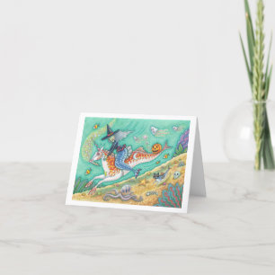 MERMAID WITCH, HALLOWEEN MERHORSE NOTE CARD Blank Karte