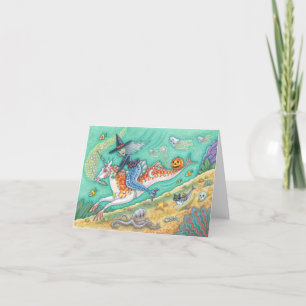 MERMAID WITCH, HALLOWEEN MERHORSE NOTE CARD Blank Karte